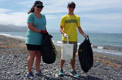 Volunteers at beach clean up. 