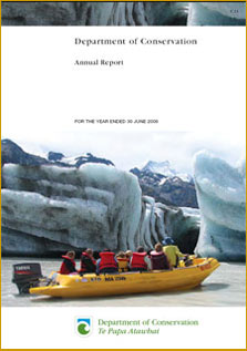 Cover of the publication showing tourists on Tasman Lake, Aoraki/Mount Cook. Photo: Megan Hieatt.