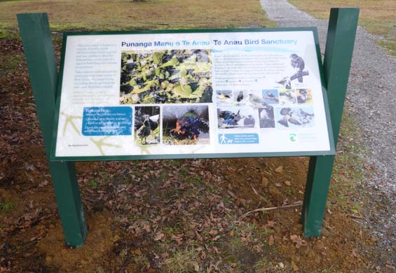 One of the newly installed signs at Te Anau Bird Sanctuary. 