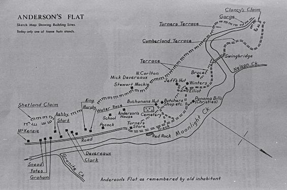 Image drawn by Tas Turner as a replicate of Andersons Flat as it was in early 1900s. 