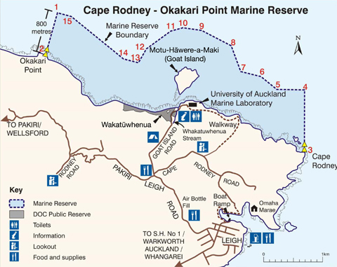 Cape Rodney-Okakari Point Marine Reserve boundaries and coordinates. 