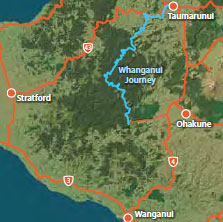 Map with location of the Whanganui Journey. 