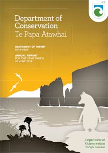 Department of Conservation Annual Report 2016 cover. 