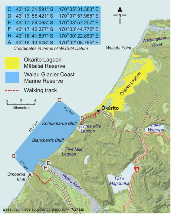 Waiau Glacier Coast Marine Reserve map.