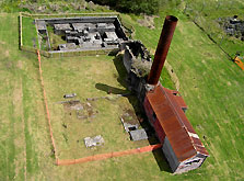 Aerial view of Blackwater Mine winding engine foundations and boiler/workshop remains. Photo: Les Wright.