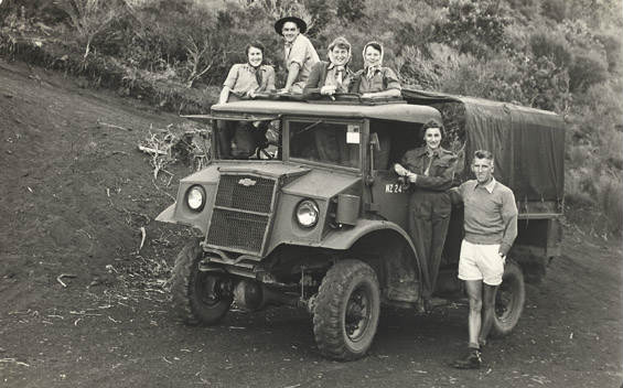 Transport from Motutapu to Rangitoto was by truck. Photo: Madge Redwood.  