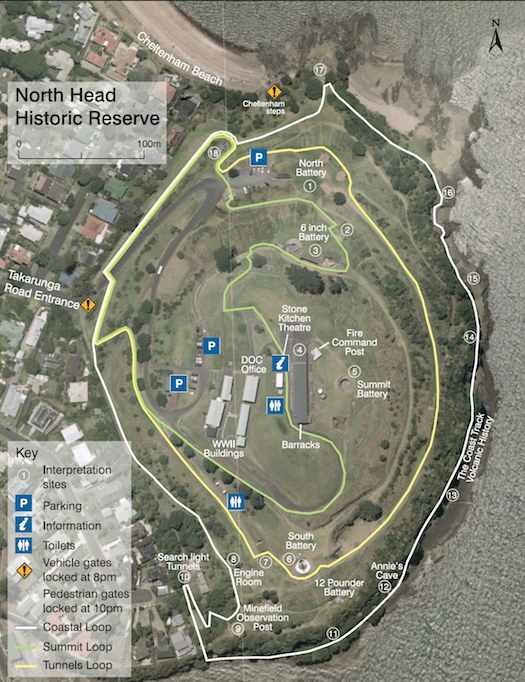 Map of new signage at North Head Historic Reserve. 