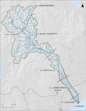 Overview of the six reaches.