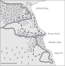 a map showing the walking tracks at Sandy Point in Southland.