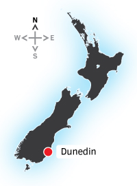 Map of NZ with Dunedin highlighted.