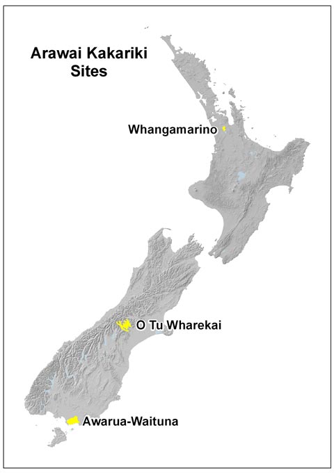 Map of Arawai Kakariki wetland restoration projects.