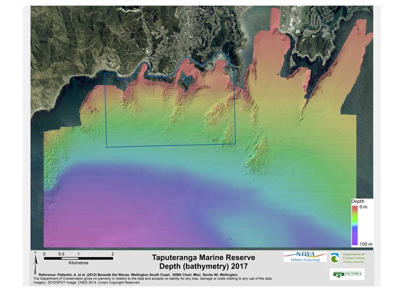 Taputeranga Marine Reserve depth (bathymetry) 2017 