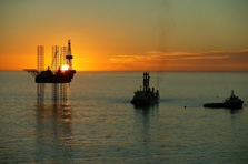 ENSCO 56 mobile drilling rig off Taranaki. Photo: PEPANZ.