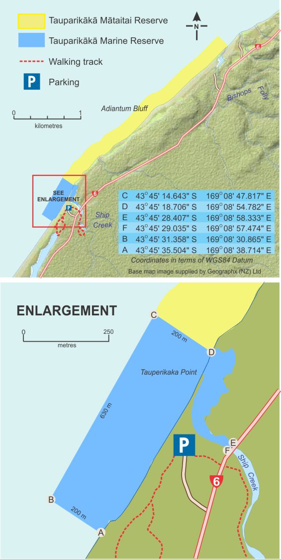 Tauparikākā Marine Reserve map.