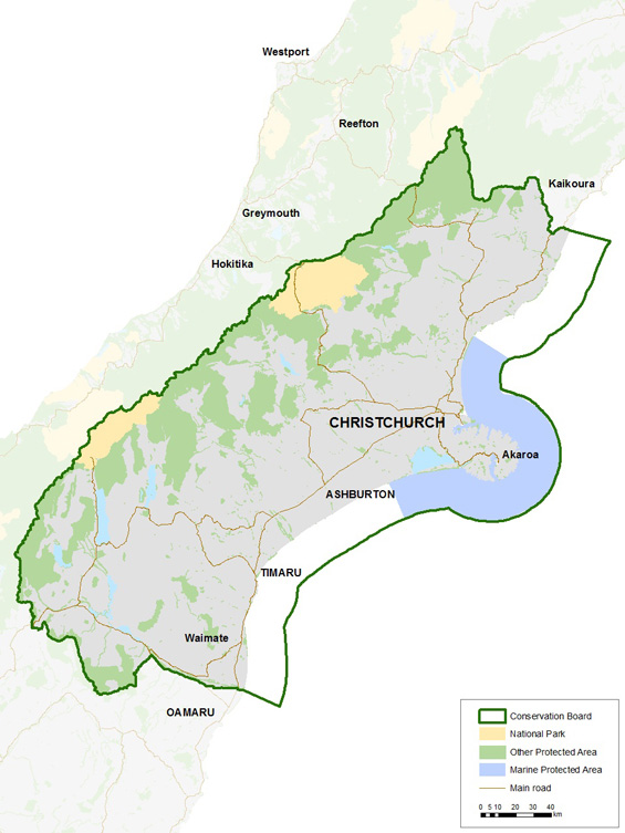 Canterbury Aoraki Conservation Board district map.