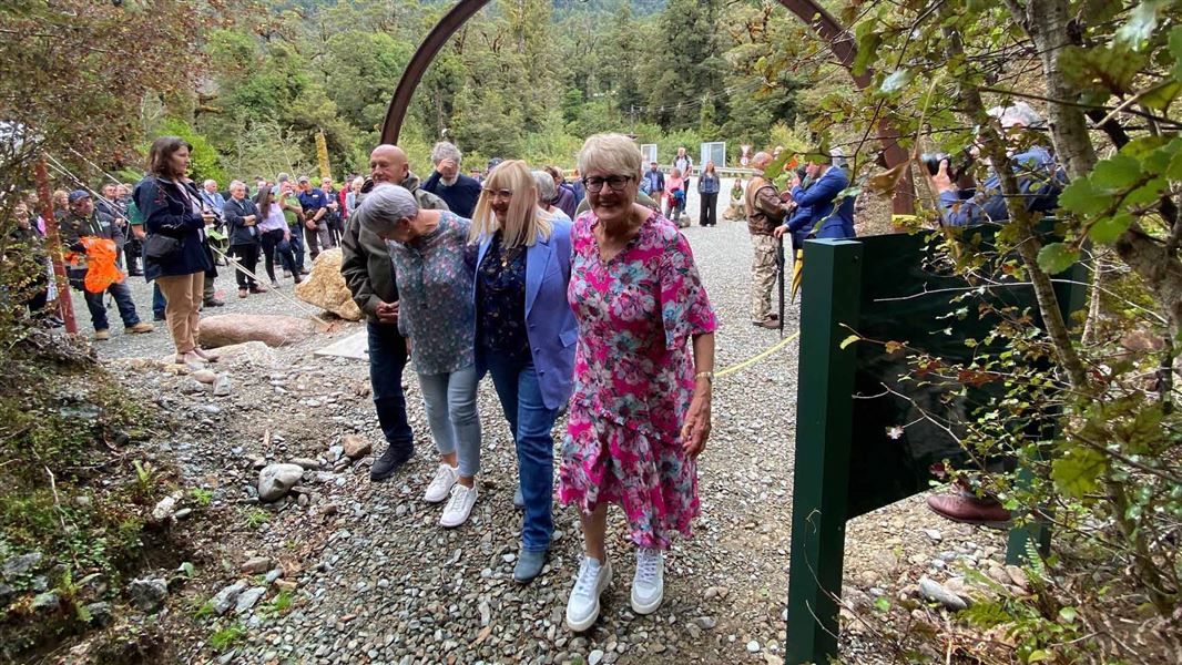 Pike River family members after the ribbon was cut and track open.