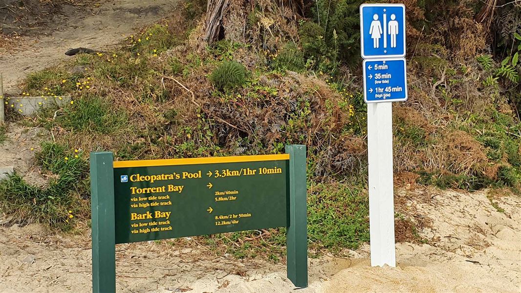 Toilet signage at Anchorage, Abel Tasman National Park. 