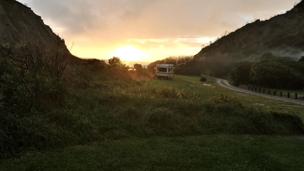 Putangirua Pinnacles Campsite at dusk. 