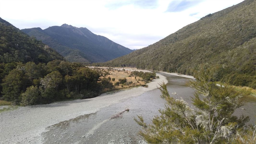 River by hills.