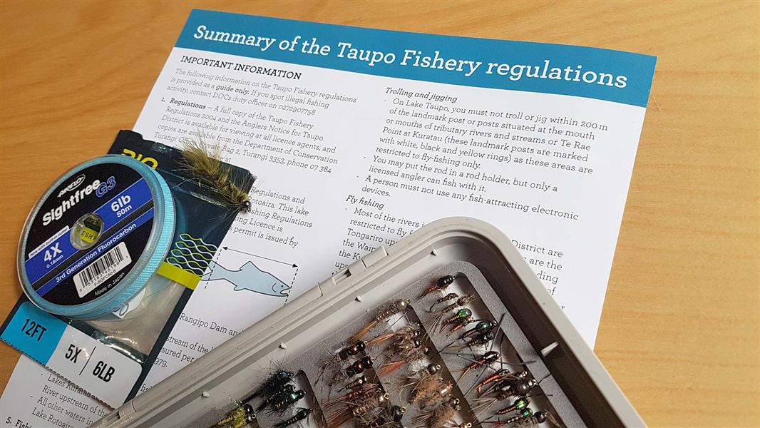 Photo of Taupō Fishery regulations. 