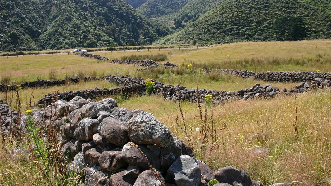 Rock walls at Shields Flat Historic Reserve. 