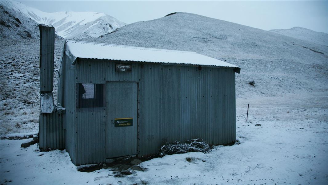 Comyns Hut in the snow. 