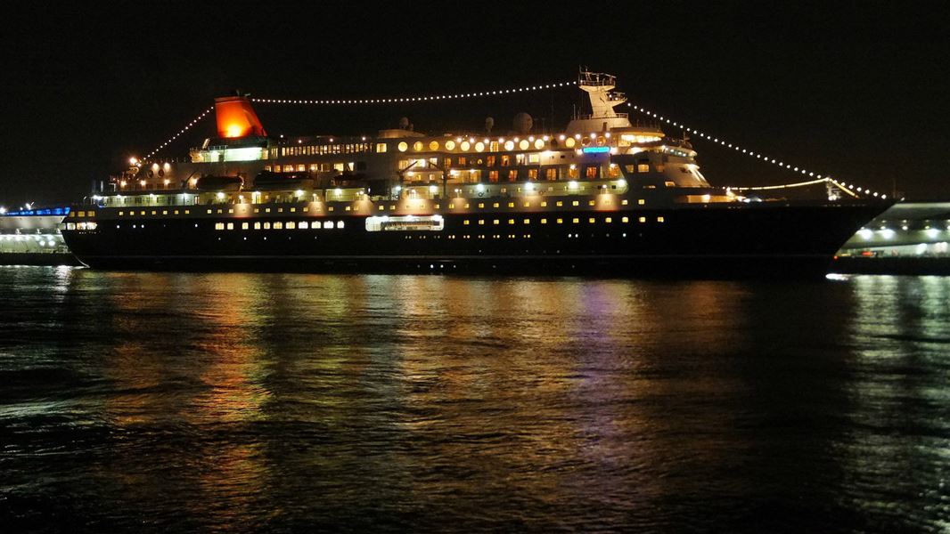 Cruise ship at night.