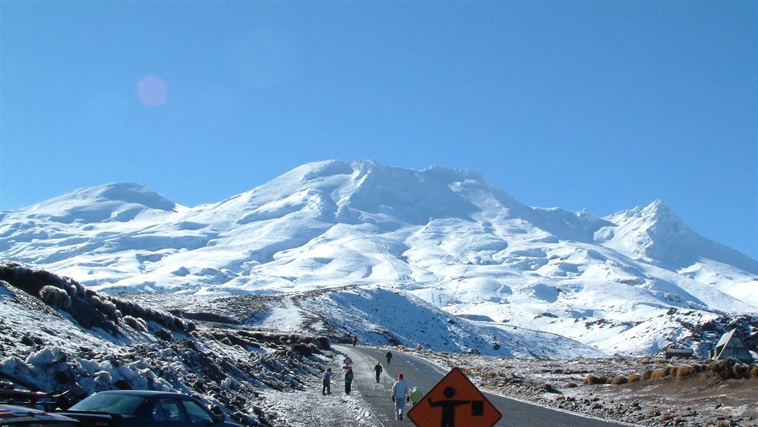 View of  Tūroa Ski Area from the 14 km mark on the Ohakune Mountain Road.