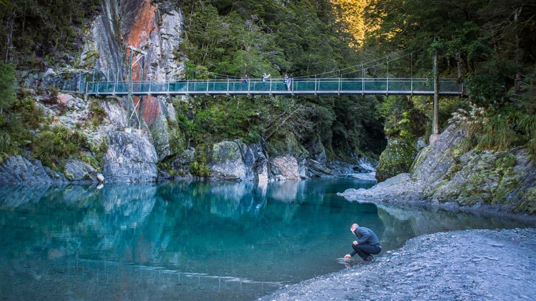 Blue Pools Swing Bridge. 