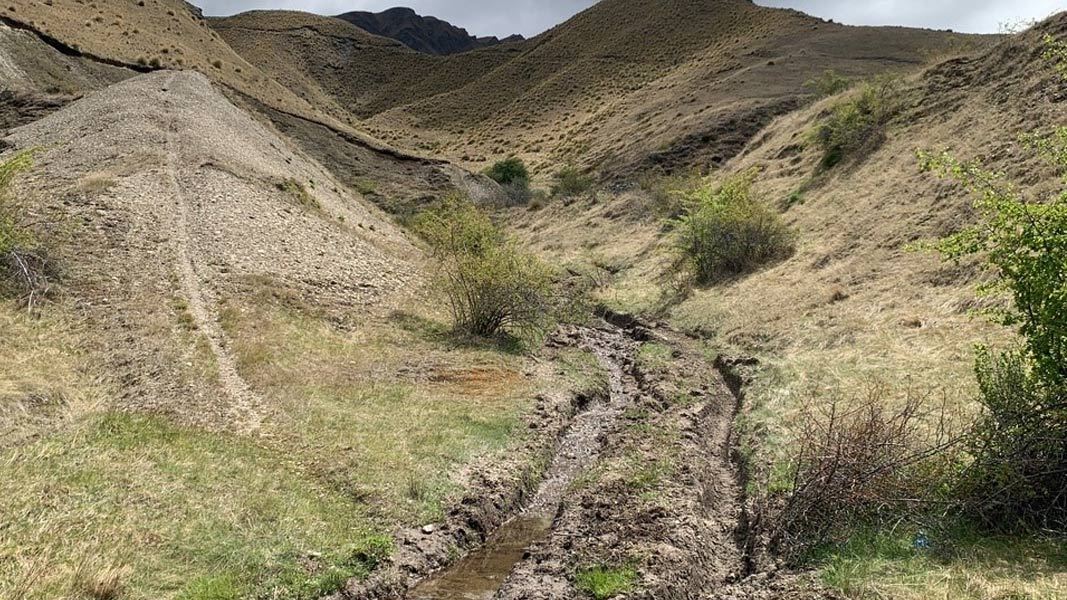 Off-road vehicle damage on a hill slope at Macetown Historic Reserve.