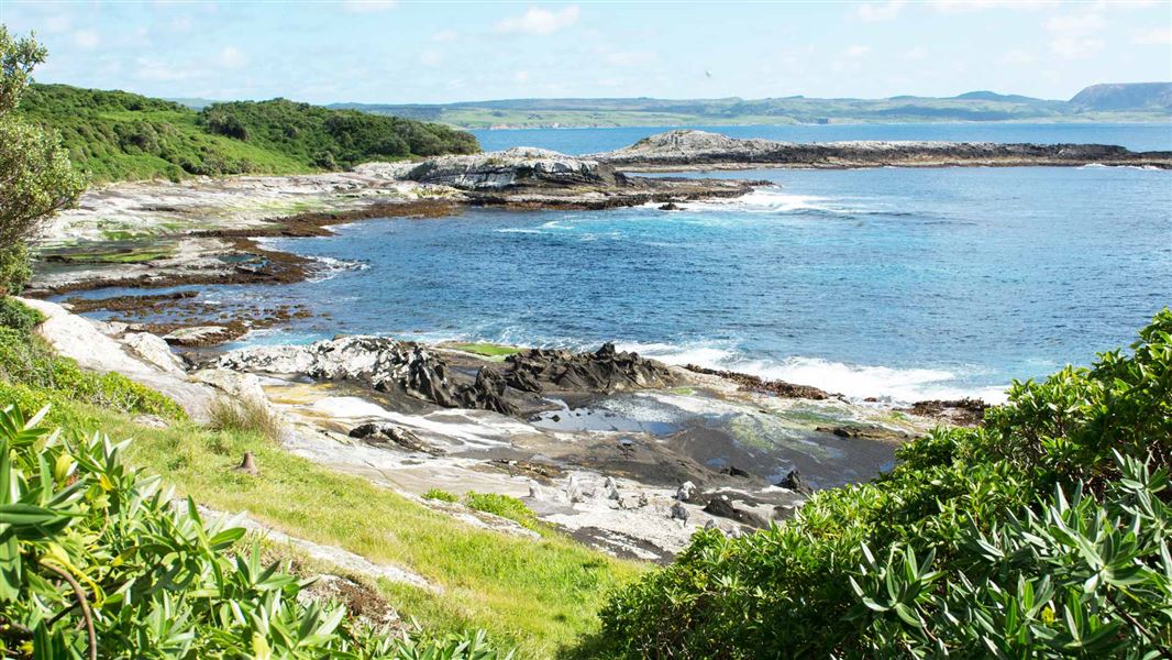 Rocky bay with blue ocean.