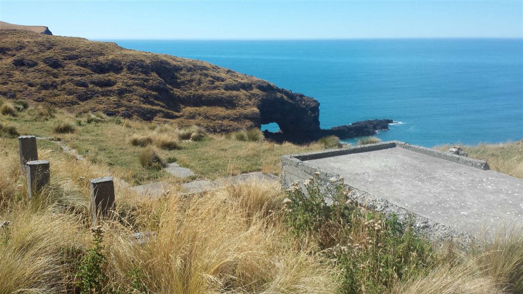 Foundation of lighthouse keeper’s cottage, Akaroa head.