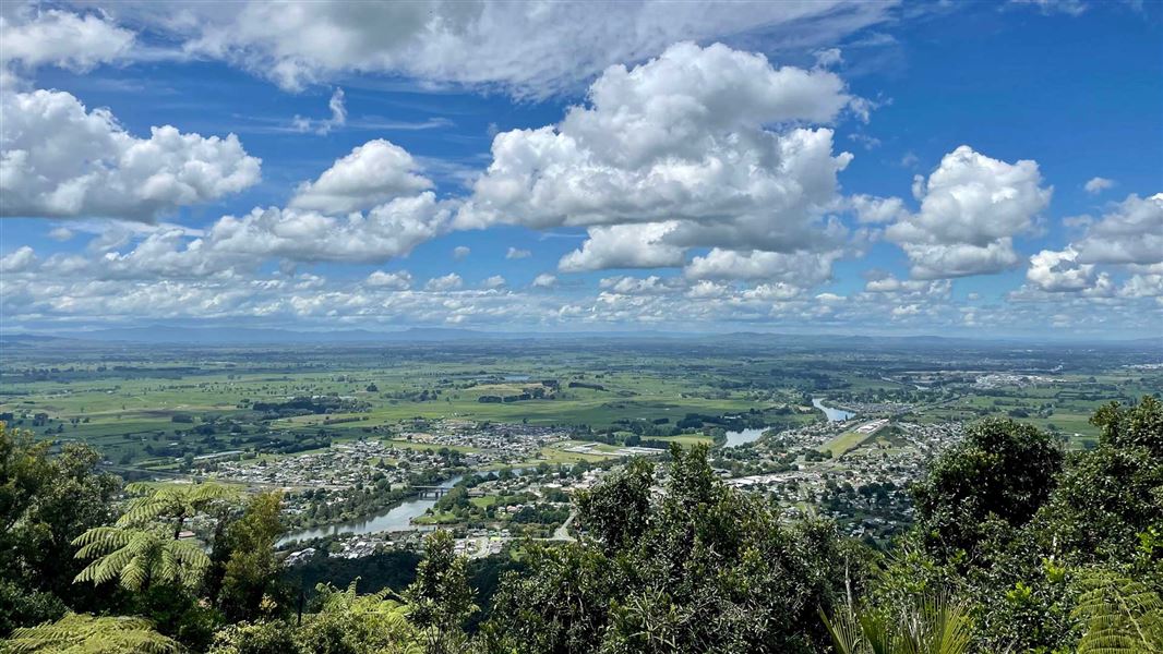 View out of river and township below. 