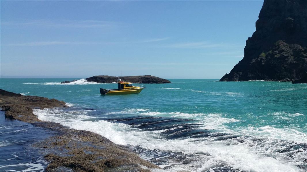 DOC boat Kahukura on patrol around Banks Peninsula. 