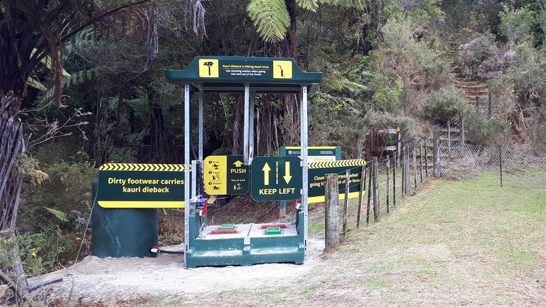 Kauri dieback washstation at Lindermann Loop Track. 