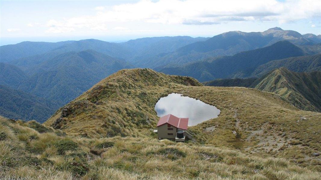 View from above Maungahuka Hut. 