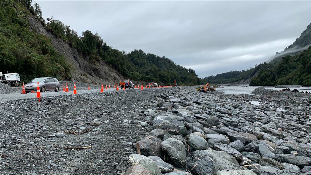 A repaired section of the access road to Franz Josef Glacier.