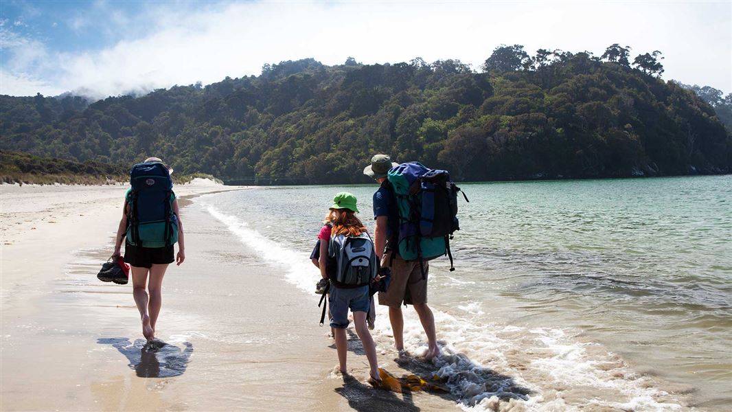 Walkers on Māori Beach. 